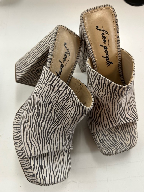 Free People Shoes - Free People Zebra-Print Open Toe Block Heel Mules in White and Black